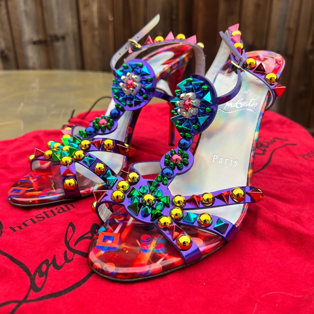 CHRISTIAN LOUBOUTIN GOLDORA 100 STUDDED HEELS